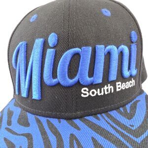 Miami South Beach Hat Cap Snap Back Blue Leopard Print Embroidered Canvas Casual